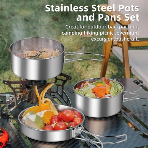 2-3 Person Camping Kochgeschirr Set Edelstahl Kochset Outdoor Töpfe Bratpfanne . - Bild 17 von 24