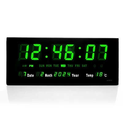 LED Digital Wanduhr Digitaluhr Quarzuhr Datum Temperatur Bar Cafe Kiosk XL Grün - Bild 1 von 4