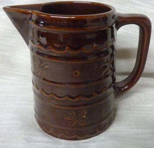 Vintage Marcrest Stoneware Brown Daisy Dot Water Pitcher 6” Oven Proof USA