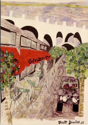 Cafe Zesty Manayunk PA Brett Bender Artwork Advertisement Postcard C181