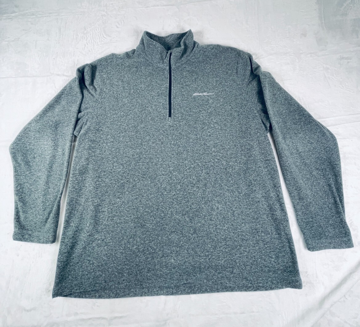 Eddie Bauer LS Pullover Mens XL Gray Heather 1/4 Zip Fleece Collar No Pockets