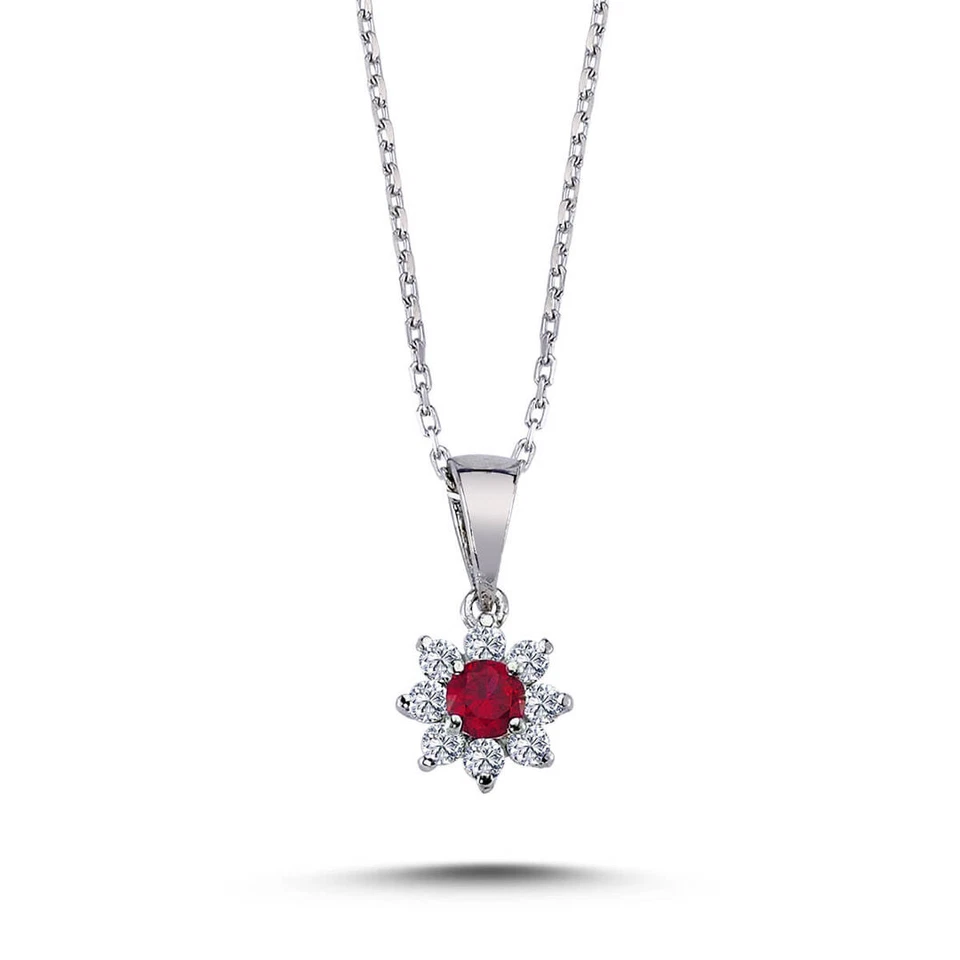 Diamant Rubin Entourage Halskette 14 Karat Weißgold - Bild 1 von 1