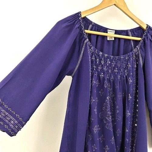 KRISTA LEE Peasant Style Top Women's M Purple Bead & Sequin Embellished Boho - Picture 9 of 14