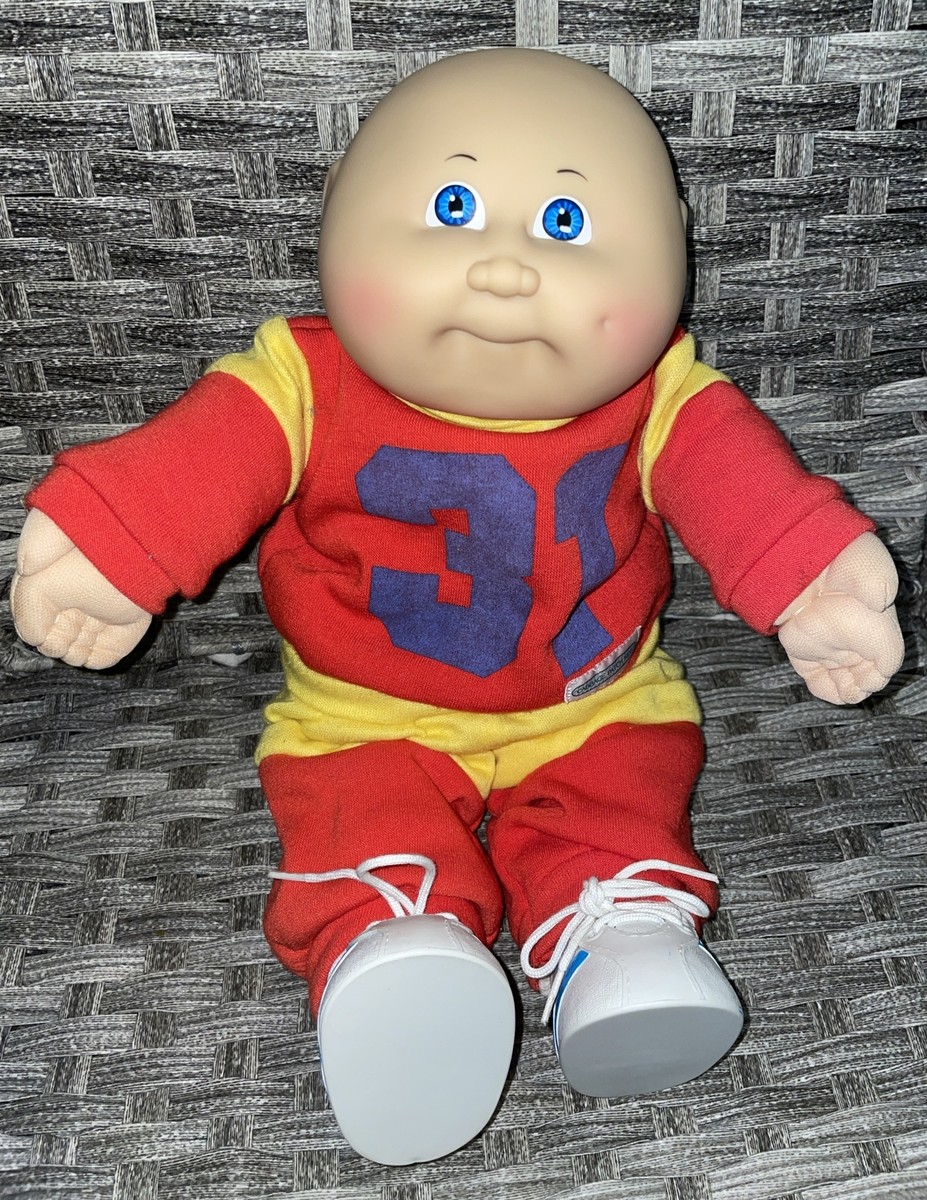 Vintage 1982 Cabbage Patch Doll Boy Overalls & blue shirt