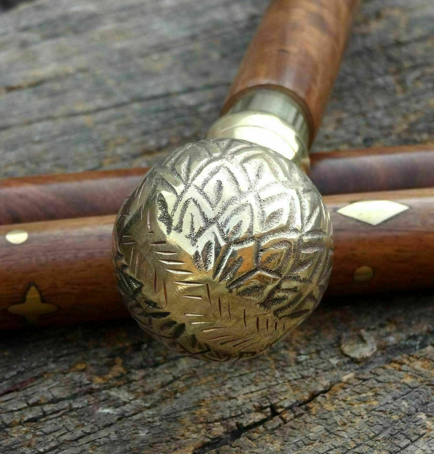 Vintage Solid Brass Walking Rod with Designer Han… - image 3
