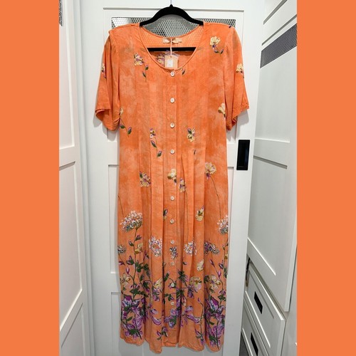 La Cera Maxi Dress Medium Pastel Orange Floral Purple Flowers Bohemian 90s NWT