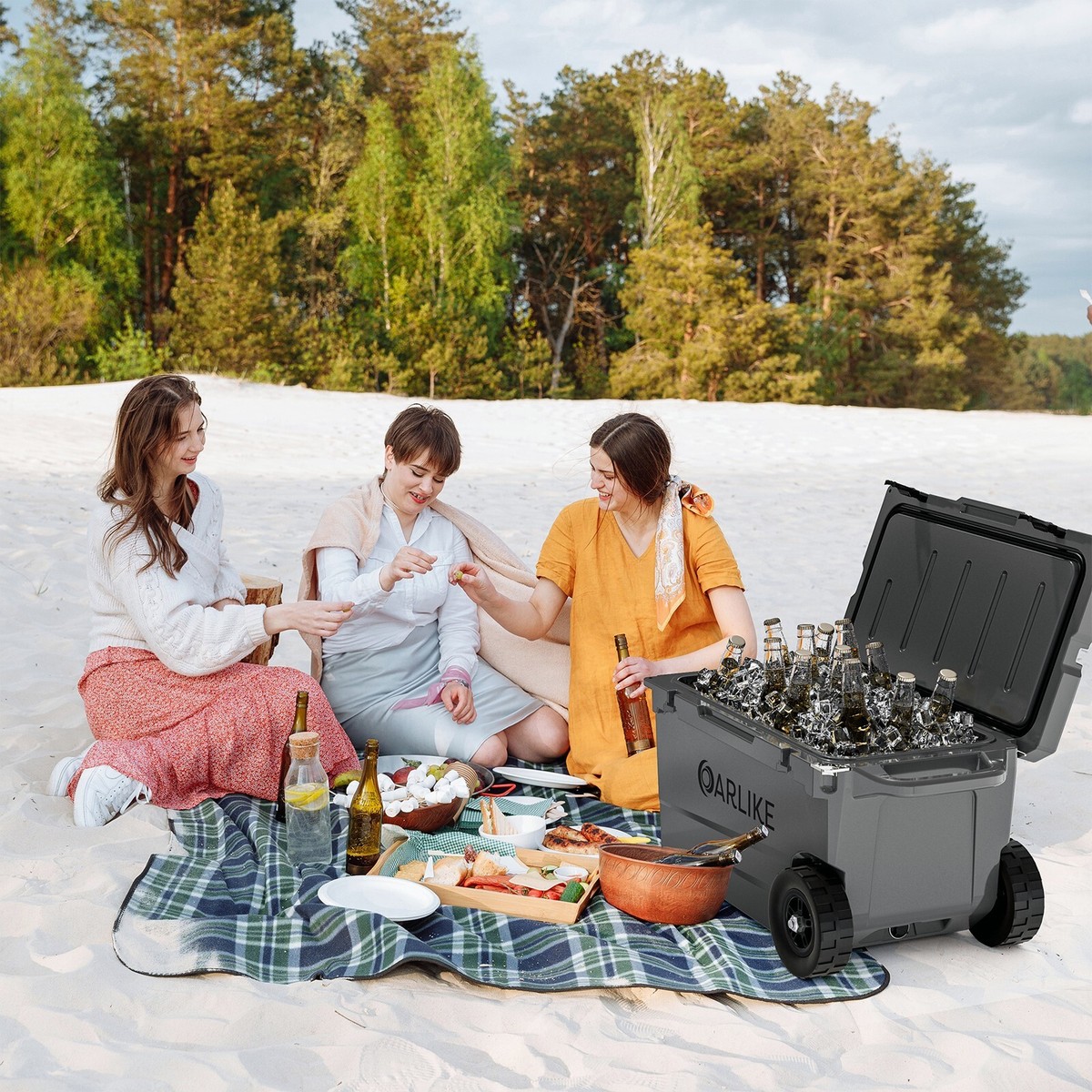 Oarlike Cooler with Wheels, 50 Quart Ice Chest Rolling Cooler Box