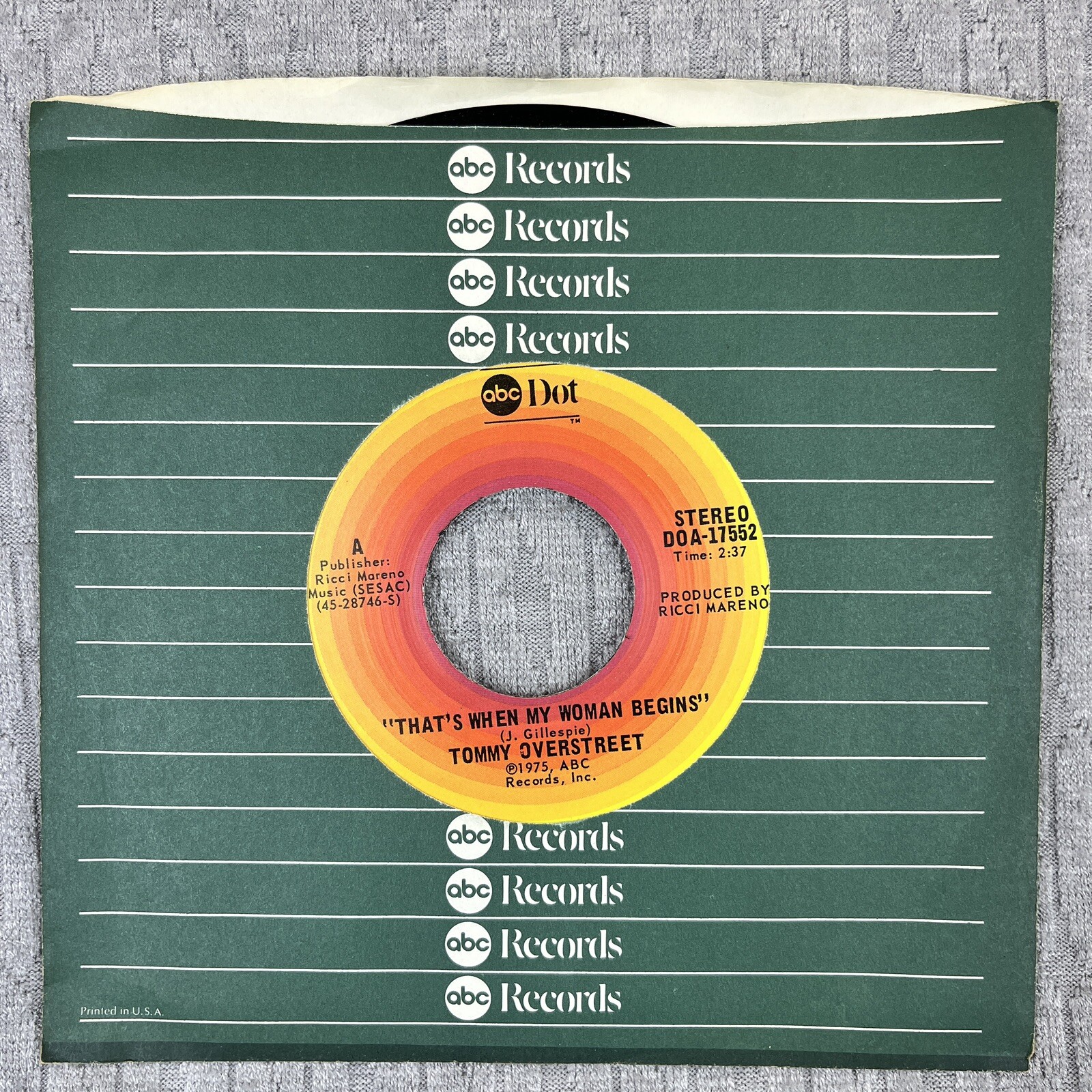 Vintage 45 RPM record Tommy Overstreet Abc DOT records country western blues