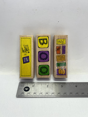 3 Studio G 2007 Kolette Hall Wood Mount Rubber Stamps Halloween Witch is in Boo