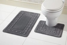 MIAMI BATH MAT PEDESTAL SET NON SLIP SOFT TOILET ABSORBENT BATHROOM RUGS 2 PIECE