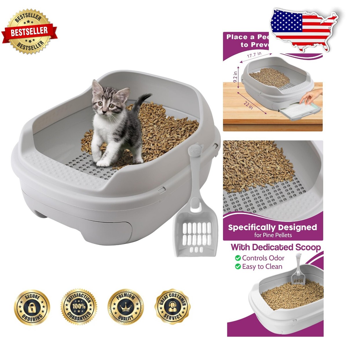 Ubuy Feline Pine Original Cat Litter Cat Litter Box (Grey