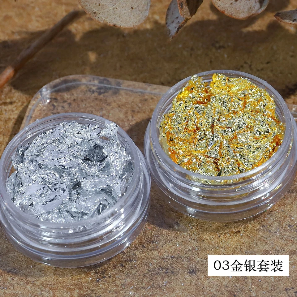 Arte en uñas oro plata metal papel aluminio 3D pegatina escamas calcomanías conjunto de decoración Foto 2 de 4