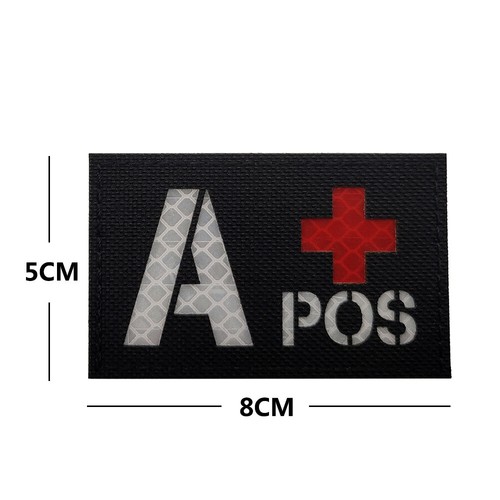 IR Reflective Blood Type A B AB O POS+ NEG- Medic Hook Loop Patch Fastener Badge - Picture 12 of 19