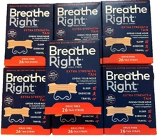 (182) BREATHE RIGHT NASAL STRIPS EXTRA STRENGTH TAN  (7 x 26 Ct Boxes) EXP 2028