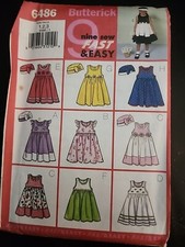Butterick Pattern 6486 Nine Sew Fast & Easy Dresses Hat Sizes 1 2 3 Uncut