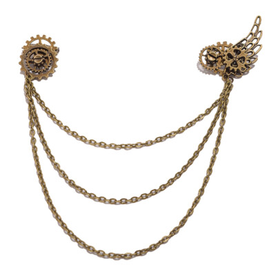 Vintage Victorian Steampunk Bronze Gear Wing Chain Alloy Costume Hair Clip