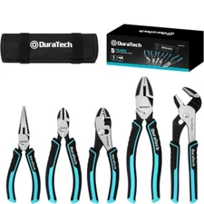 DURATECH 5Piece Pliers Set w/Storage Bag Carbon Steel 6" Diagonal Cutting Pliers