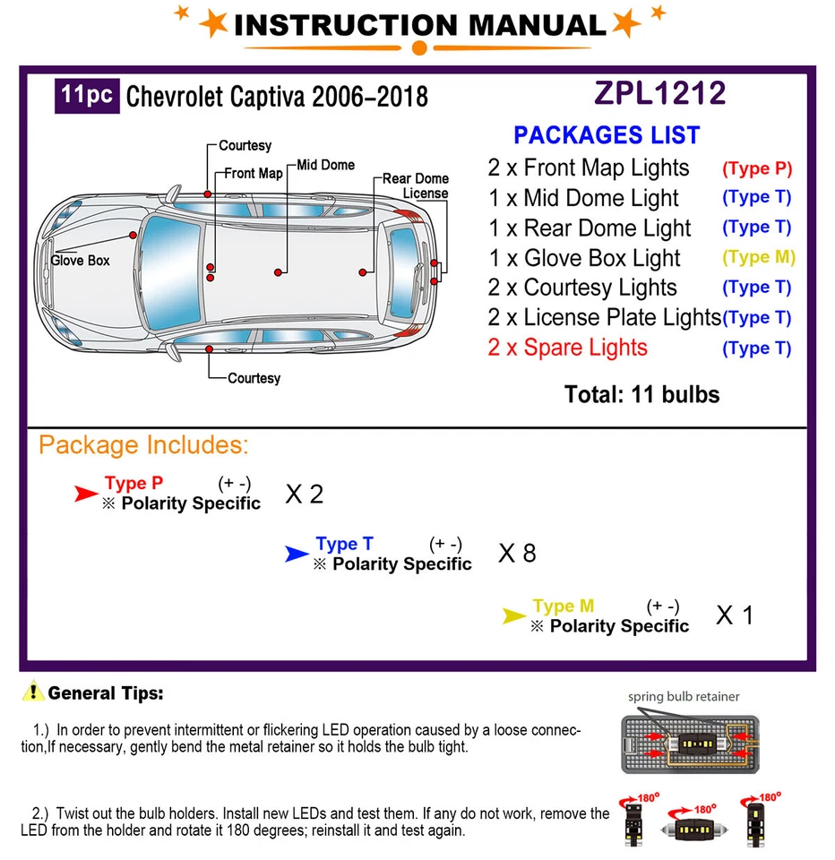 Kit de luces interiores LED para Chevrolet Captiva 2006-2018 bombillas domo blancas Foto 2 de 4