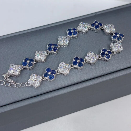 Natural Sapphire Flower Tennis Bracelet, Natural Sapphire Women's Bracelet