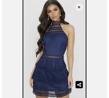 Pretty Little Thing Navy Lace Panel Bodycon Dress UK8 RRP £45