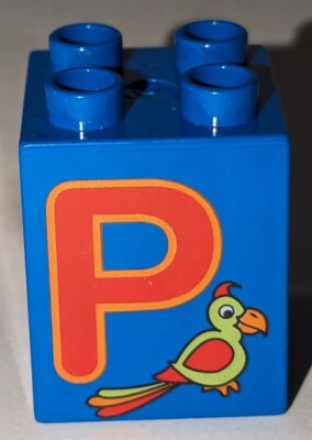 LEGO DUPLO 2X2X2 BLUE ALPHABET LETTER P FOR PARROT PART PIECE RARE HTF ''P'' BIRD