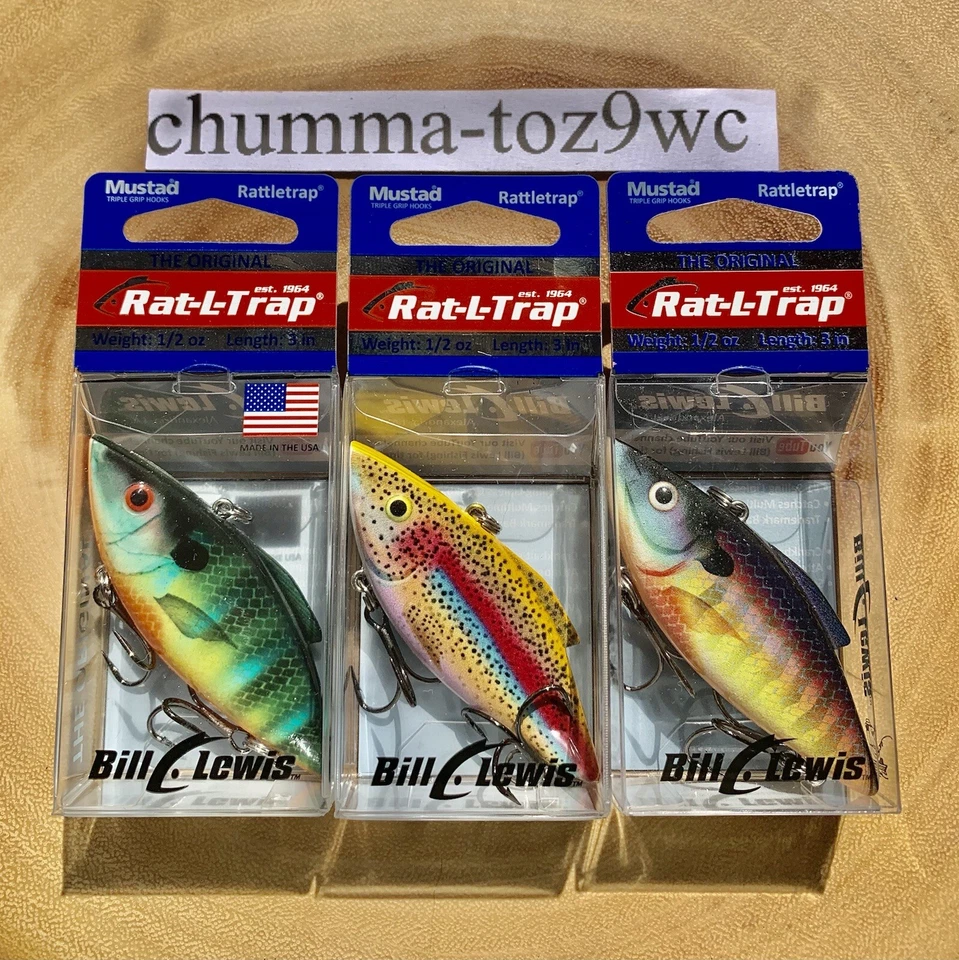RAT-L-TRAP (Lote de 3) Crankbaits sin labios, Bill Lewis, bajo, ¡Envío gratuito! ¡NUEVO CON ETIQUETAS! Foto 4 de 4