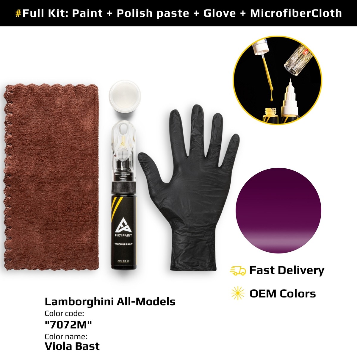 Touch up Paint for Lamborghini Code: 7072M Viola Bast Professional