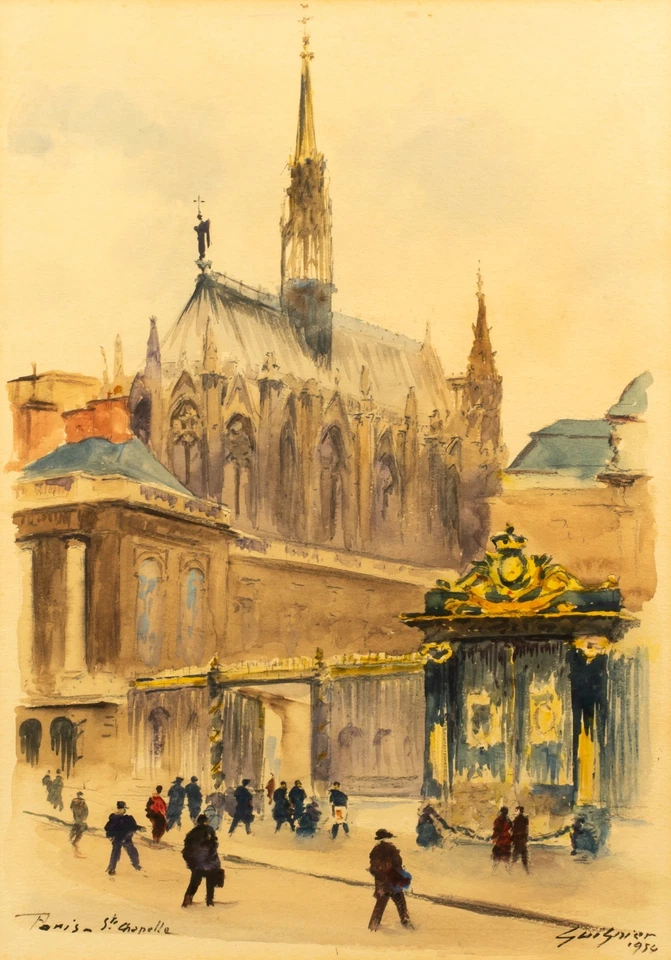 Fernand Guignier (1902-1972) Paris Watercolor, Saint Chapelle, 1954 - Image 2 of 4