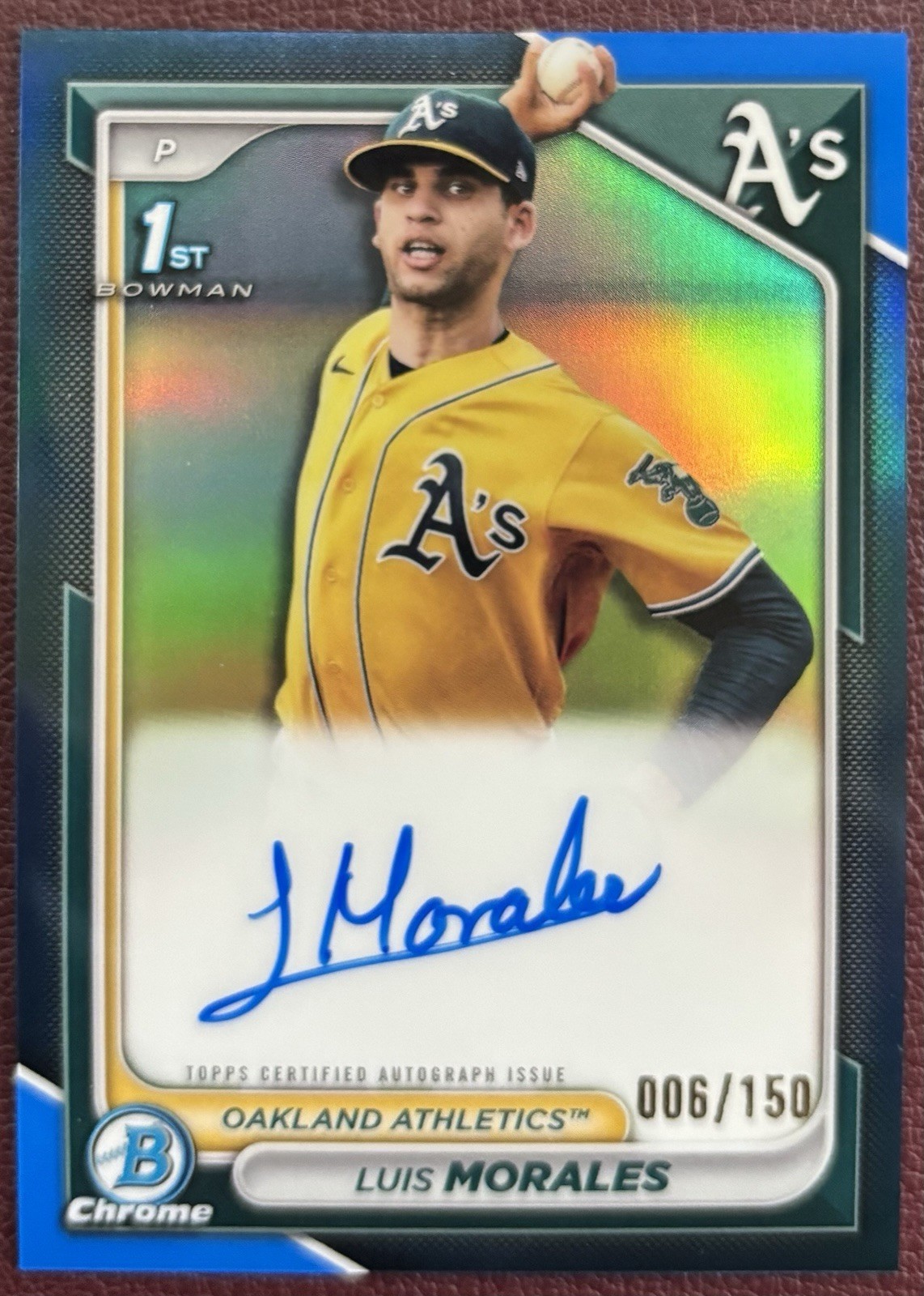 Luis Morales 2024 Bowman Chrome 1st True Blue Auto /150 Athletics