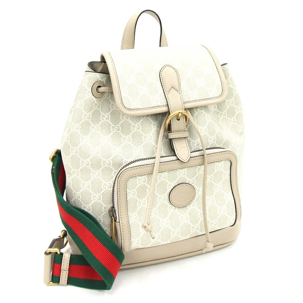 Gucci Sac à Dos imbriqué G 674147 Beige Ivoire Pvc Cuir Gg Supreme Femme