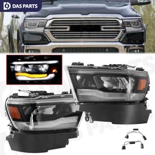 Halogen UPGRADE To FULL LED Black Headlight For 2019-2024 Ram 1500 w/Adapter SET