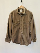 USA MADE 90  s Carhartt Men L Rugged Outdoor Wear Button Up Work Shirt Brown
