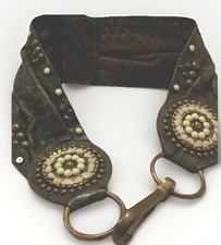 Statement Belt Leather Art to Wear Brass Buckle Rodeo Womens Small 30 31 Boho