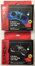 2- NEW Sega Genesis RETRO-BIT 8 Button USB Arcade Pad CONTROLLERS Black BLUE pc