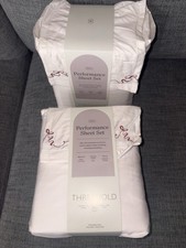 Threshold King Performance Sheet Set 400TC White Red Embroidered Bows 4pc Cotton