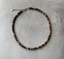 TIGER  S EYE Minimalistic Beaded Unisex Choker Necklace 17  Handcrafted
