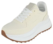 TOP MODA Women Platform Sneakers Lace-Up Walking Trainers Thick Sole INU-1 Beige