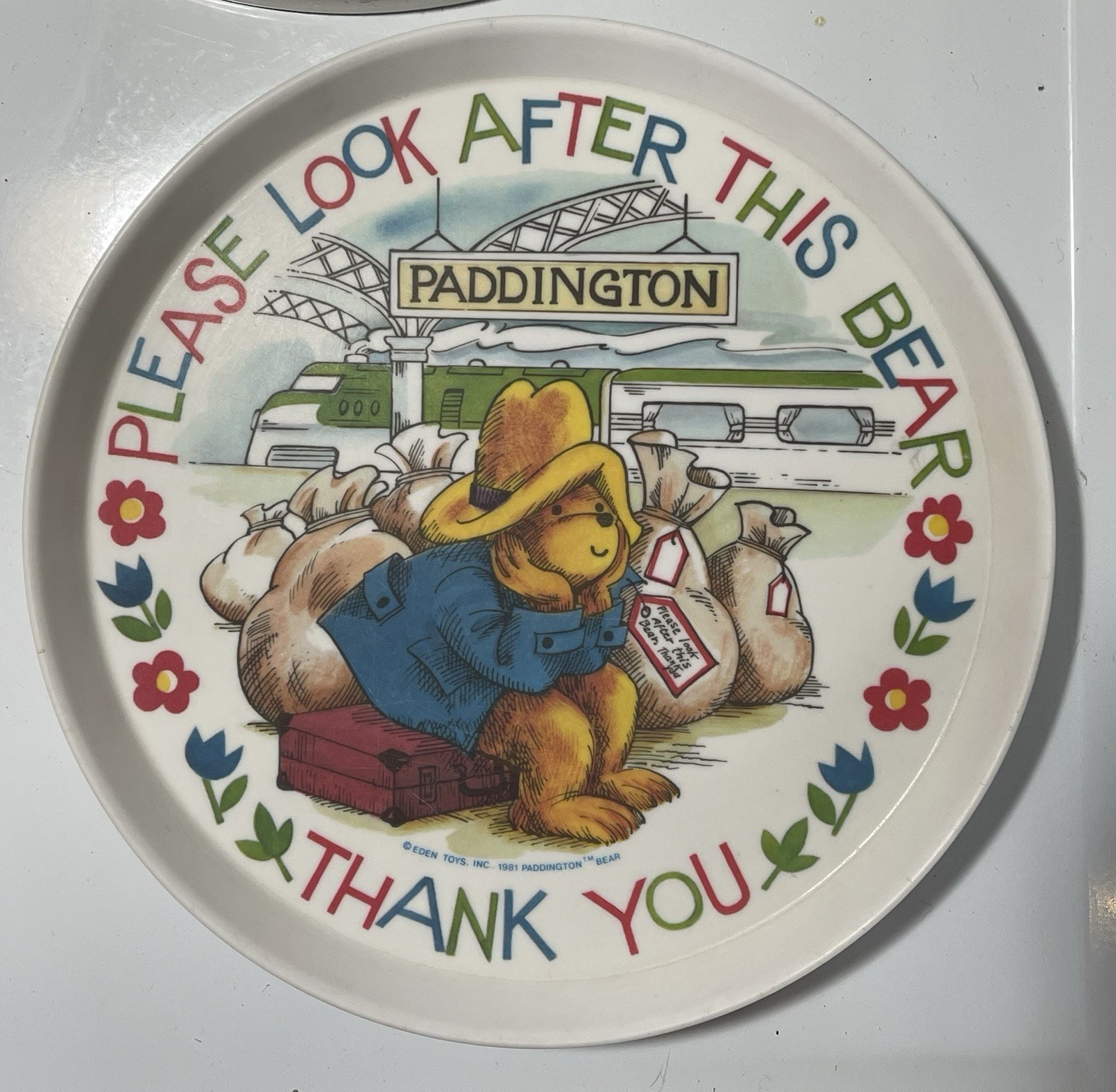 Paddington Bear Vintage Melamine Plate Silite Inc. 1980's Please Look After