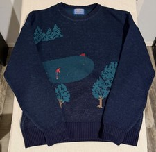 Pendleton 100 Virgin Wool Dark Blue Golf Scene Sweater USA Made - Men  s Sz XL