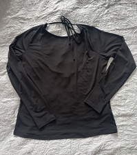 H&M Women's Black Round Neck Long Sleeve Tie Detail Top Size L