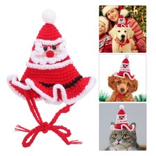 Dog Costume Winter Hat Crocheted Headwear Funny Pet Cap with Pompom