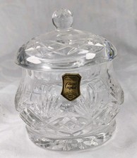 Vintage Lead Crystal Cut Glass Lidded Preserve Jam Sugar Bowl Made in Poland