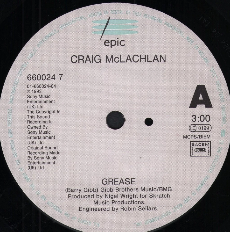 Craig McLachlan Grease 7" Vinyl Niederlande Epic 1993 Limitierte Auflage 1994 - Bild 3 von 3