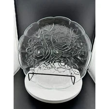 Pressed Glass Rose Pattern Serving Plate/Platter
