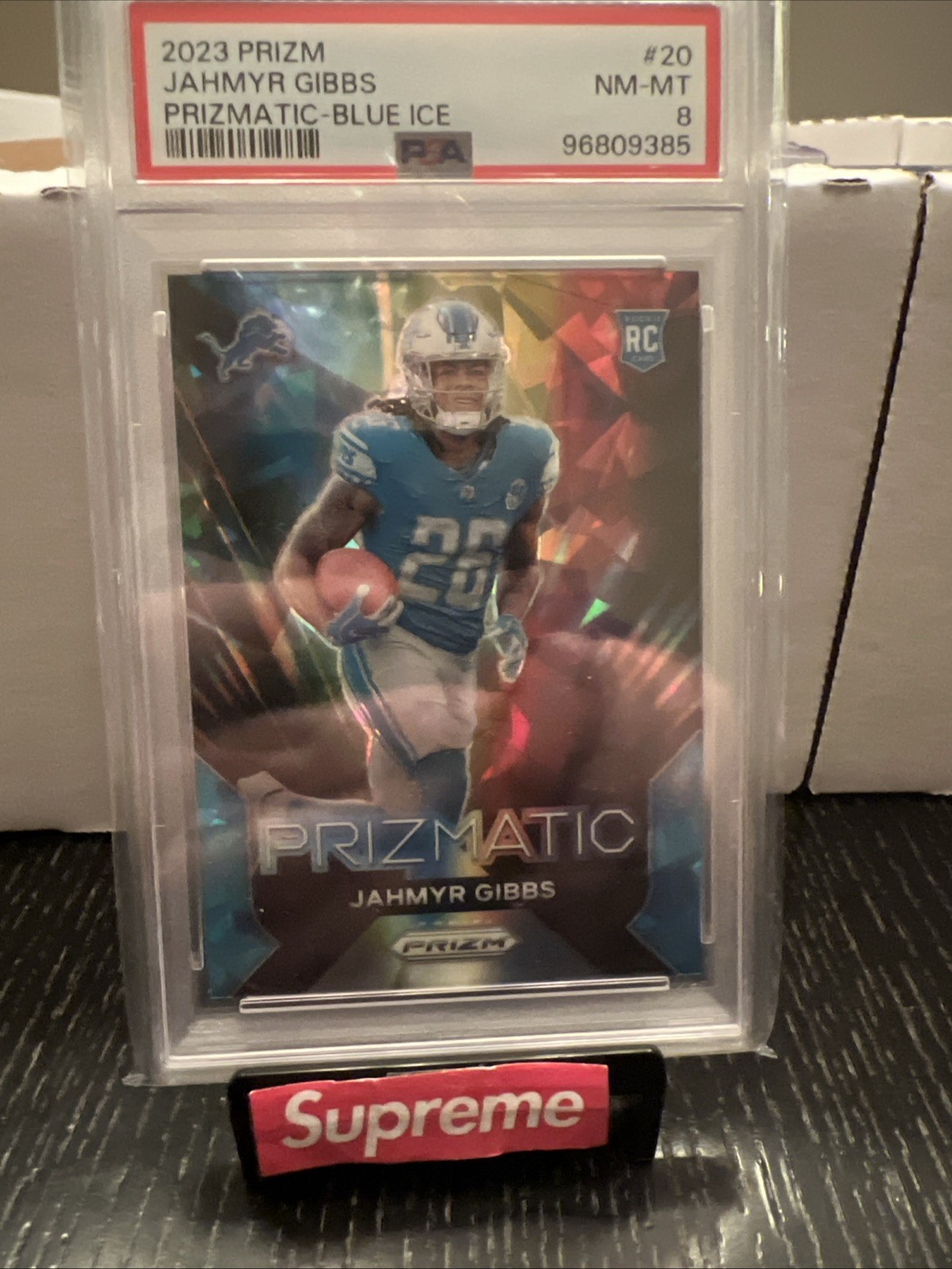 Jahmyr Gibbs 2023 Prizm Blue Ice Prizmatic #20 Color Match /99 SP
