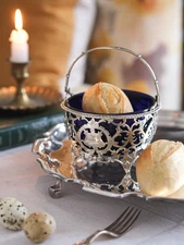 Antique Edwardian Solid Silver Bon Bon Dish With Cobalt Blue Glass London 1906s