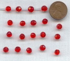 36 VINTAGE GLASS RUBY 6mm. FACETED ROUND BEADS 228A