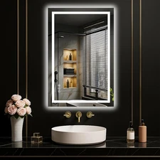 28"x20" LED Bathroom Wall Vanity Mirror w/ Anti-Fog Dimmable Rectangle Mirrors