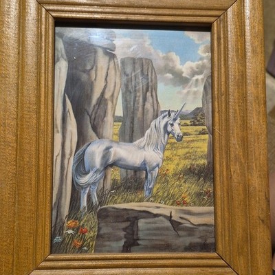 Framed Unicorn Fantasy Landscape Print, Portrait, Single Piece by carole Hoss