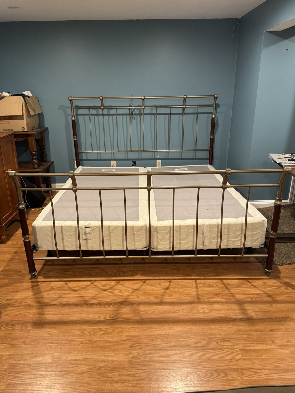 Metal King Bed Frame with Box Springs Bronze Brown Metallic Finish Bedroom